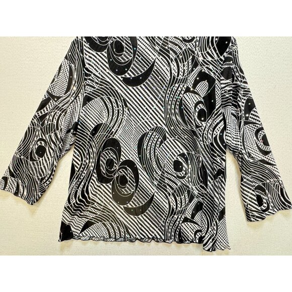 All Hours Womens 3/4 Sleeve Blouse Top Sze L Black White Abstract Rhinestone Y2K - Picture 11 of 11